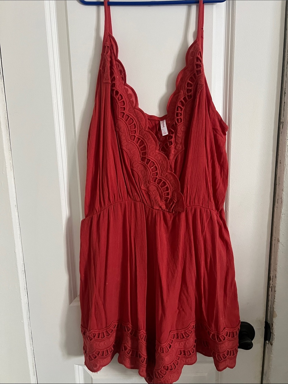 Orange Lace-Trim Spaghetti Strap Romper